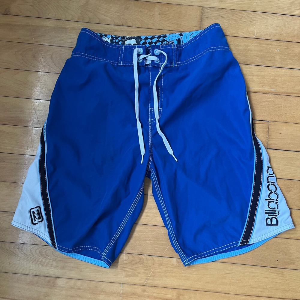Billabong Boys Andy Irons Board Shorts Blue White Logo Swim Trunks Size 26 B136L